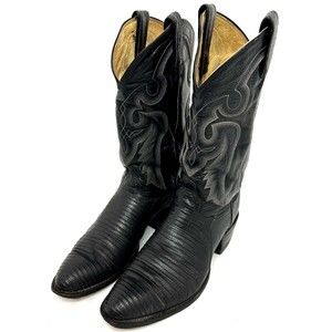 Vintage TONY LAMA 8539 Black Exotic Teju Lizard Western Cowboy Boots Men's 9.5B